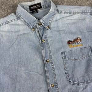 Budweiser‎ Denim Button Up Shirt Mens XL Blue Clydesdales Logo Jonathan Corey